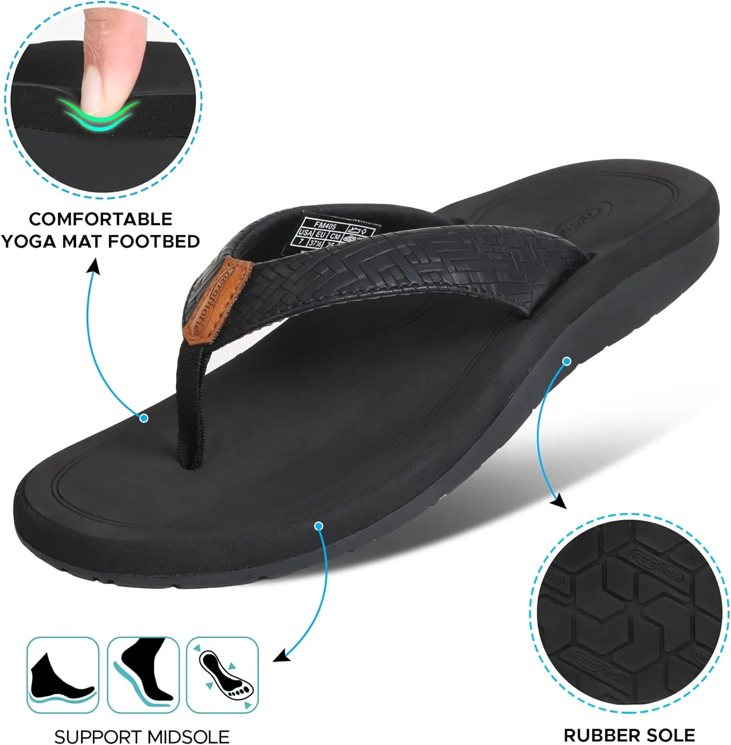 AEROTHOTIC Flip Flops Arch Support Womens  Slip On Recovery Plantar Fasciitis Relief Orthotic Slippers  Lightweight Thong Cushioning Sandals Women  Indoor Outdoor Beach Yoga Mat Footbed Footwear