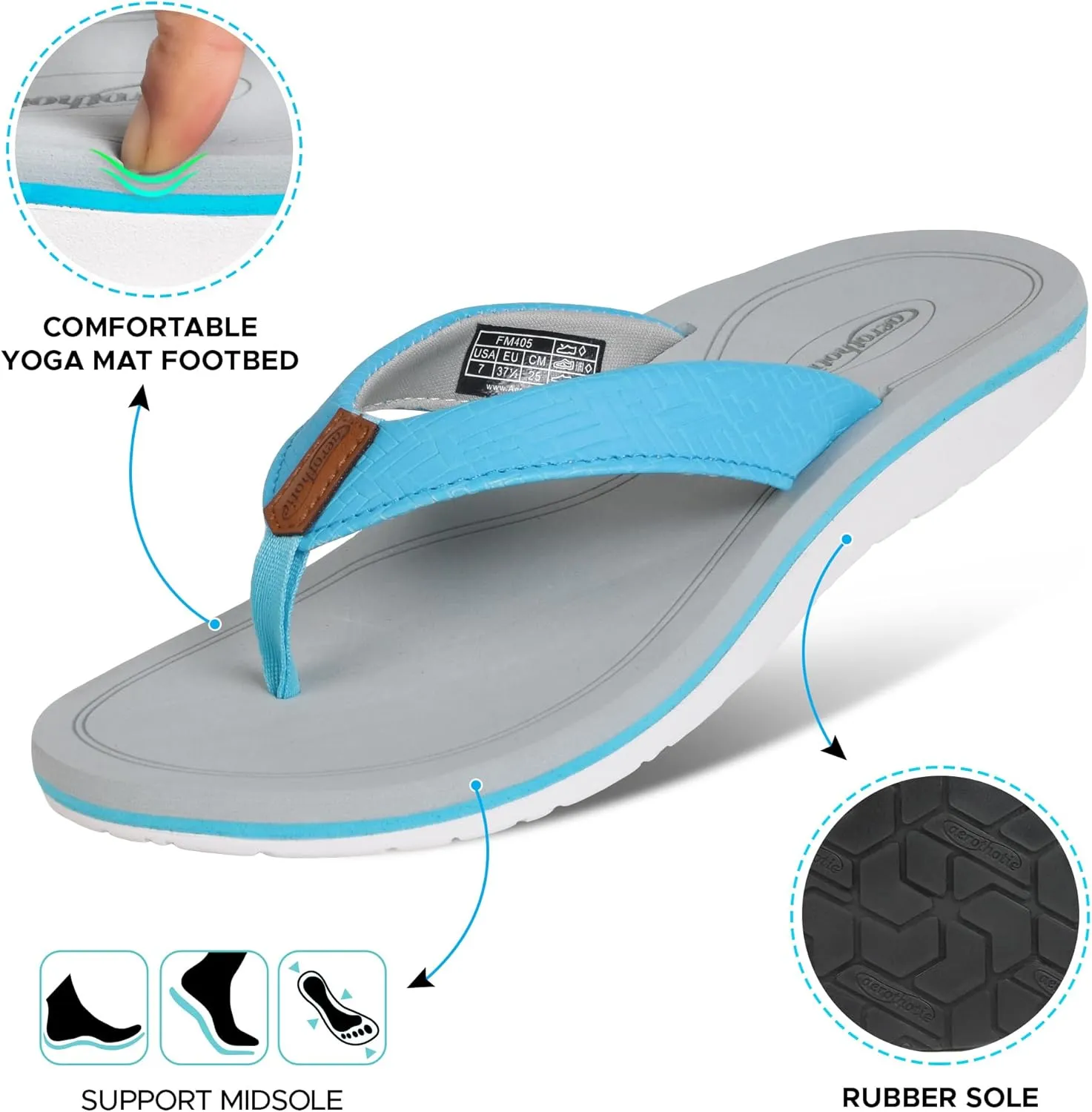 AEROTHOTIC Flip Flops Arch Support Womens  Slip On Recovery Plantar Fasciitis Relief Orthotic Slippers  Lightweight Thong Cushioning Sandals Women  Indoor Outdoor Beach Yoga Mat Footbed Footwear