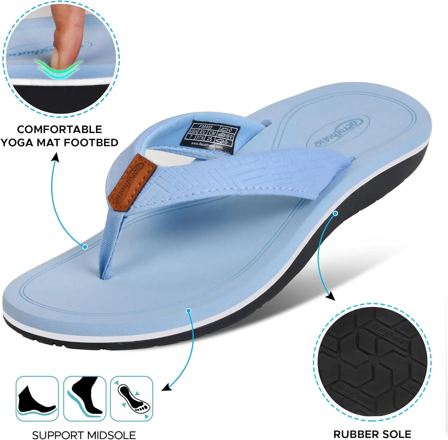 AEROTHOTIC Flip Flops Arch Support Womens  Slip On Recovery Plantar Fasciitis Relief Orthotic Slippers  Lightweight Thong Cushioning Sandals Women  Indoor Outdoor Beach Yoga Mat Footbed Footwear