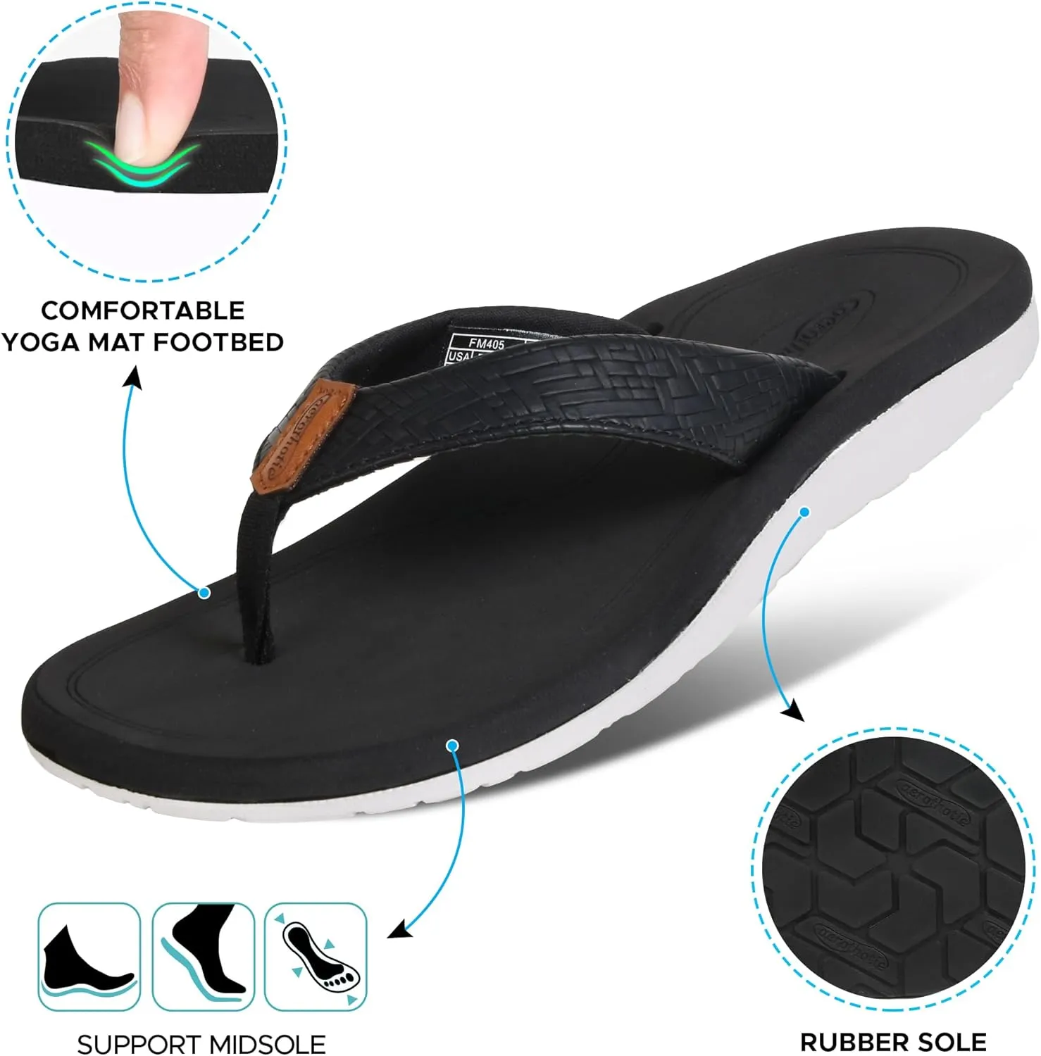 AEROTHOTIC Flip Flops Arch Support Womens  Slip On Recovery Plantar Fasciitis Relief Orthotic Slippers  Lightweight Thong Cushioning Sandals Women  Indoor Outdoor Beach Yoga Mat Footbed Footwear