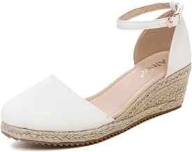 Altxic Women's Closed Toe Canvas Ankle Strap Espadrilles Wedge Sandals
