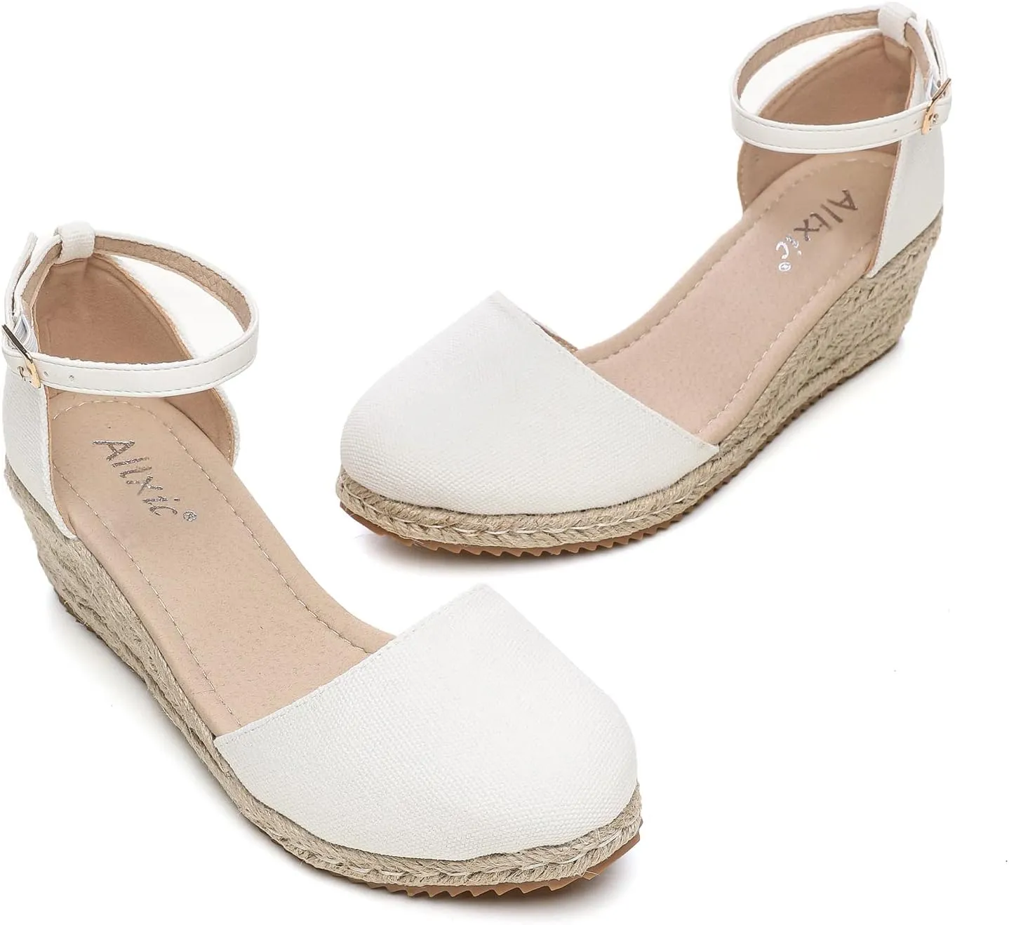 Altxic Women's Closed Toe Canvas Ankle Strap Espadrilles Wedge Sandals