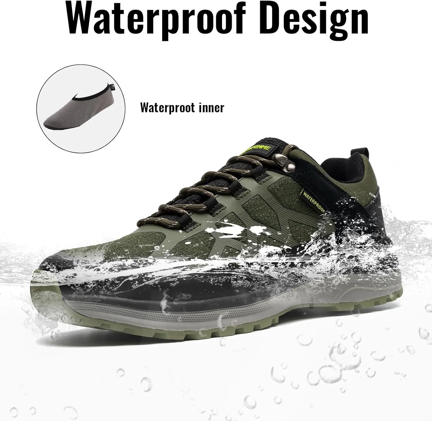 ANJOUFEMME Waterproof Hiking Shoes for Men Lightweight Breathable Trekking Trails Shoes Outdoor
