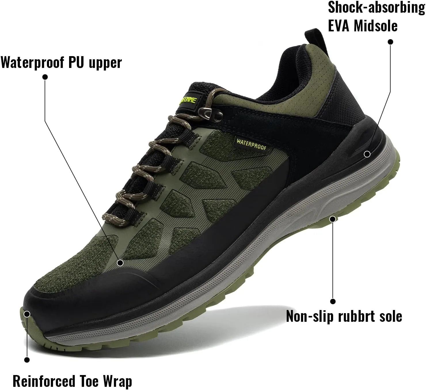 ANJOUFEMME Waterproof Hiking Shoes for Men Lightweight Breathable Trekking Trails Shoes Outdoor