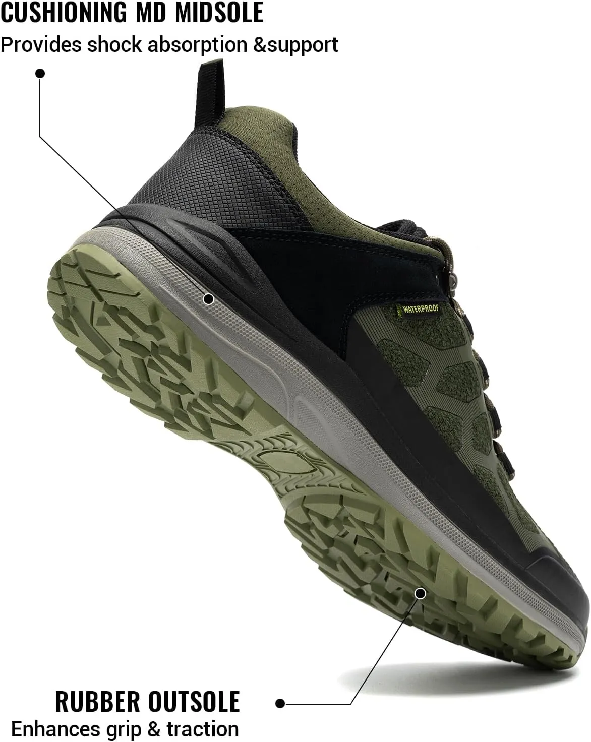 ANJOUFEMME Waterproof Hiking Shoes for Men Lightweight Breathable Trekking Trails Shoes Outdoor