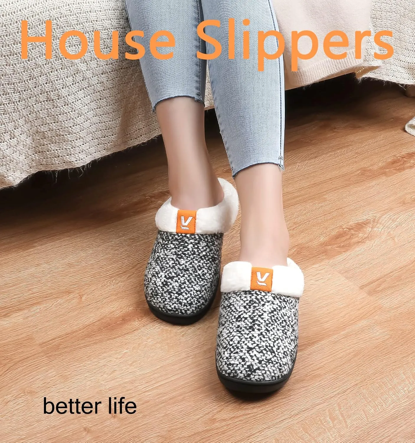 Ankis Womens Mens Slippers Memory Foam Comfort Wool-Like Plush Fleece Lined House Shoes for Indoor & Outdoor with Arch Support