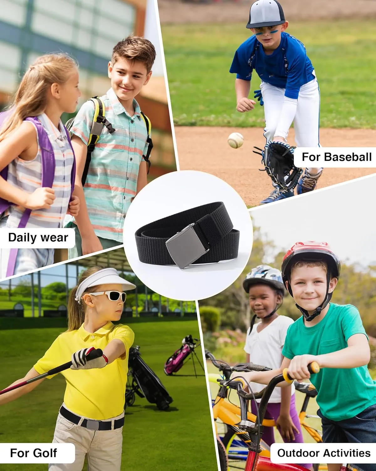 AWAYTR Nylon Boys Baseball Belt - Kids Golf Belt with Metal Buckle for Softball Pants School Uniform Jeans