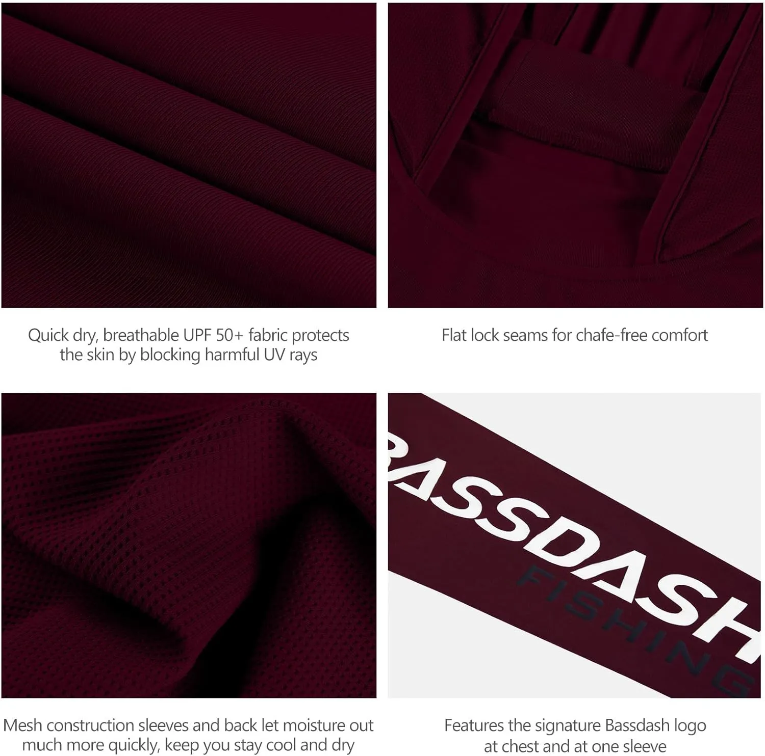 BASSDASH UPF 50  Men??s UV Sun Protection Long Sleeve Performance Fishing Hoodie Hooded Shirts