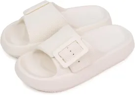Buckle Rubber Arch Support Pillow Slippers Comfy Cloud Slippers Thick Sole EVA Soft Cushion Slides Open Toe Quick Drying Spa Bath Pool House Casual Shower Sandals Indoor Outdoor,Black 35-36