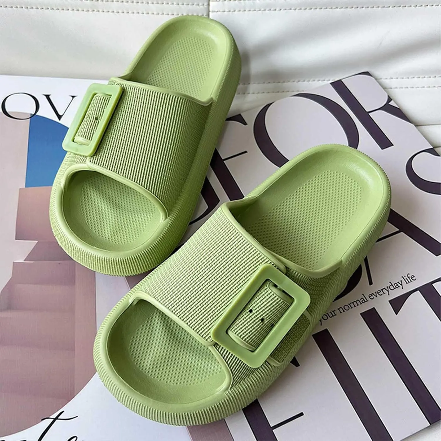 Buckle Rubber Arch Support Pillow Slippers Comfy Cloud Slippers Thick Sole EVA Soft Cushion Slides Open Toe Quick Drying Spa Bath Pool House Casual Shower Sandals Indoor Outdoor,Black 35-36