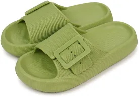 Buckle Rubber Arch Support Pillow Slippers Comfy Cloud Slippers Thick Sole EVA Soft Cushion Slides Open Toe Quick Drying Spa Bath Pool House Casual Shower Sandals Indoor Outdoor,Black 35-36