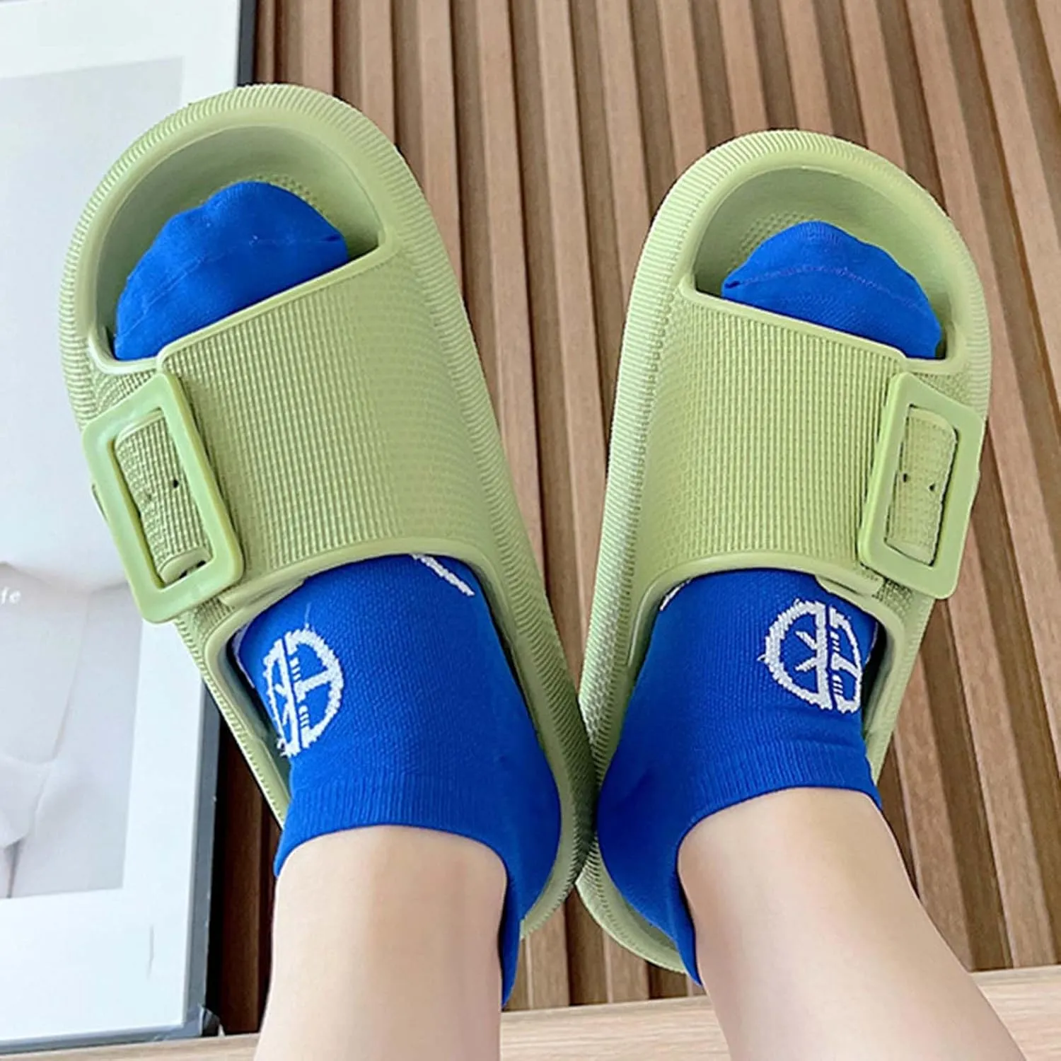 Buckle Rubber Arch Support Pillow Slippers Comfy Cloud Slippers Thick Sole EVA Soft Cushion Slides Open Toe Quick Drying Spa Bath Pool House Casual Shower Sandals Indoor Outdoor,Black 35-36