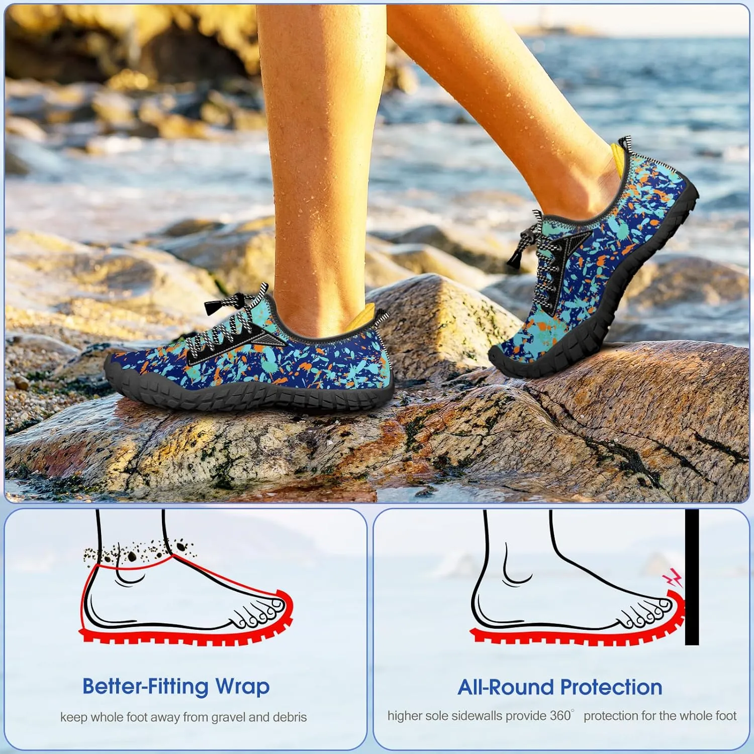 Built-in Heel Grips Water Shoes for Kids Girls Boys Hiking Wide Barefoot Swim Beach Pool Big Kid