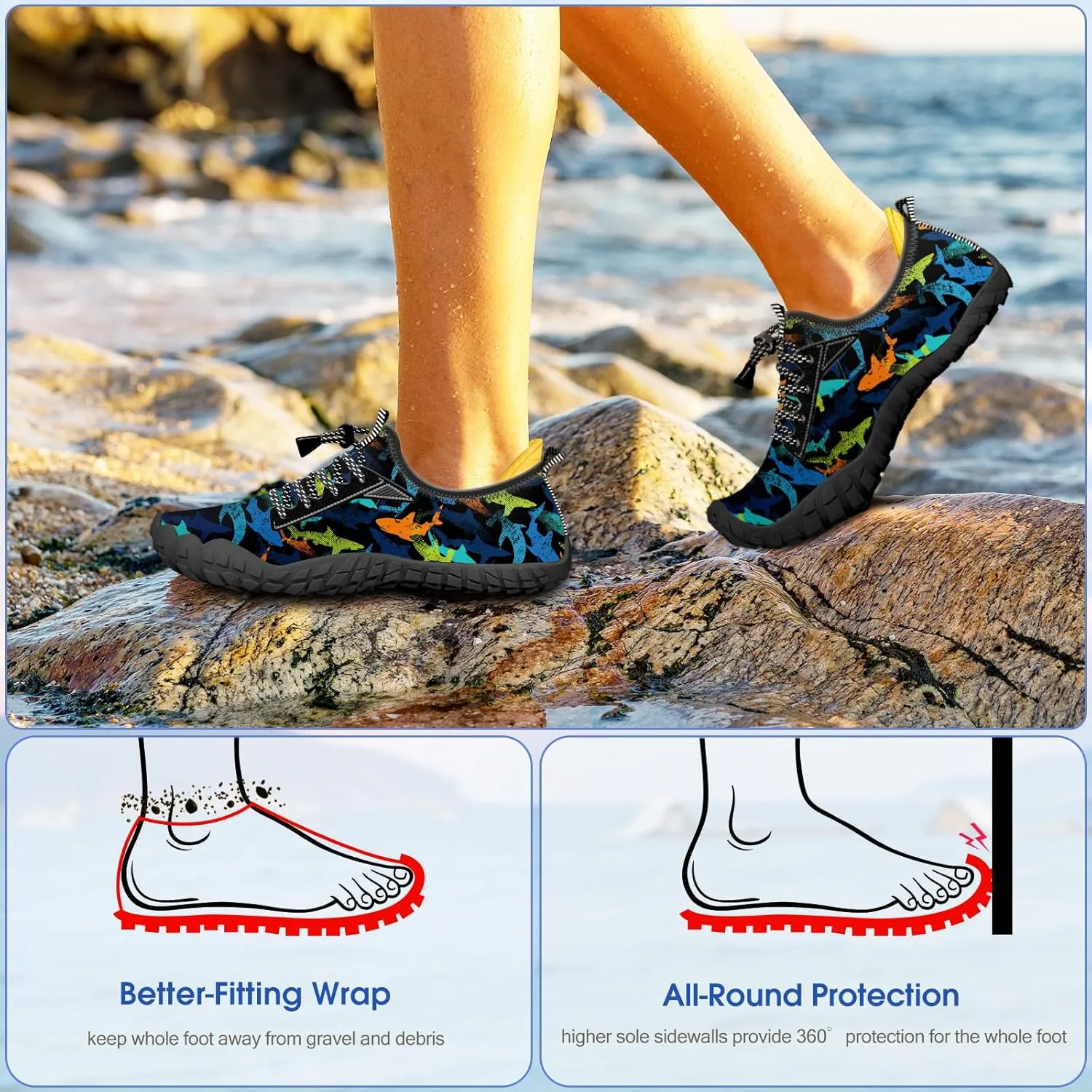 Built-in Heel Grips Water Shoes for Kids Girls Boys Hiking Wide Barefoot Swim Beach Pool Big Kid