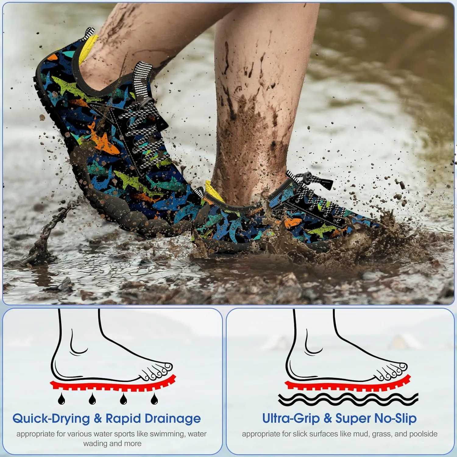 Built-in Heel Grips Water Shoes for Kids Girls Boys Hiking Wide Barefoot Swim Beach Pool Big Kid