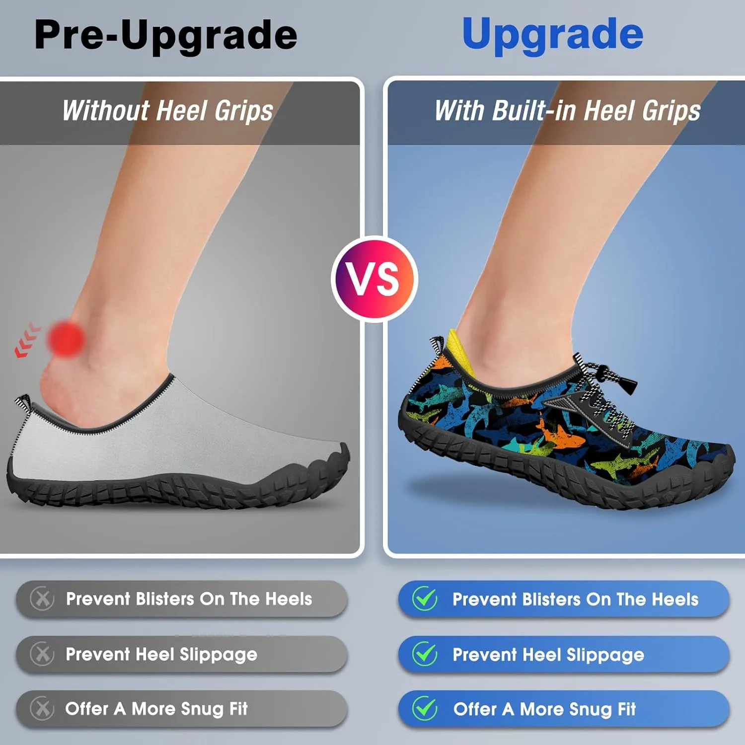 Built-in Heel Grips Water Shoes for Kids Girls Boys Hiking Wide Barefoot Swim Beach Pool Big Kid