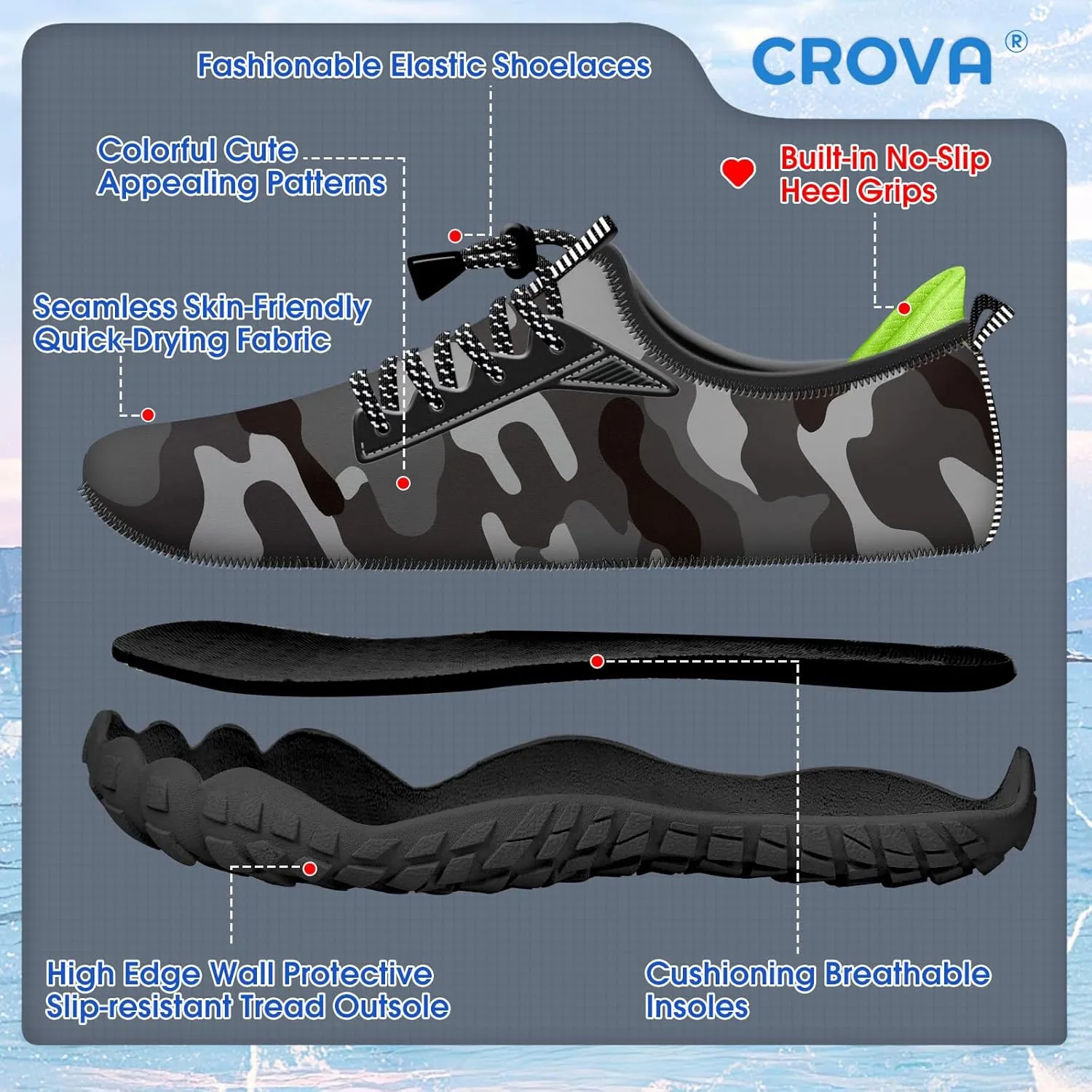Built-in Heel Grips Water Shoes for Kids Girls Boys Hiking Wide Barefoot Swim Beach Pool Big Kid
