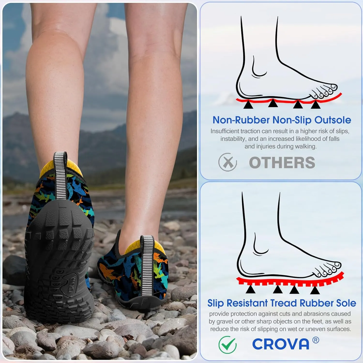 Built-in Heel Grips Water Shoes for Kids Girls Boys Hiking Wide Barefoot Swim Beach Pool Big Kid