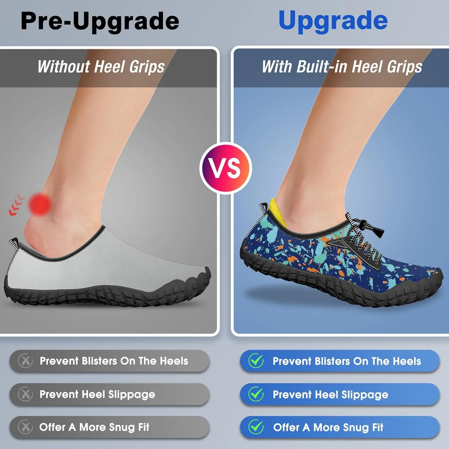 Built-in Heel Grips Water Shoes for Kids Girls Boys Hiking Wide Barefoot Swim Beach Pool Big Kid
