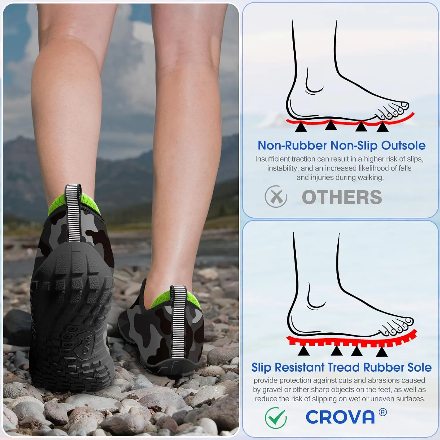 Built-in Heel Grips Water Shoes for Kids Girls Boys Hiking Wide Barefoot Swim Beach Pool Big Kid