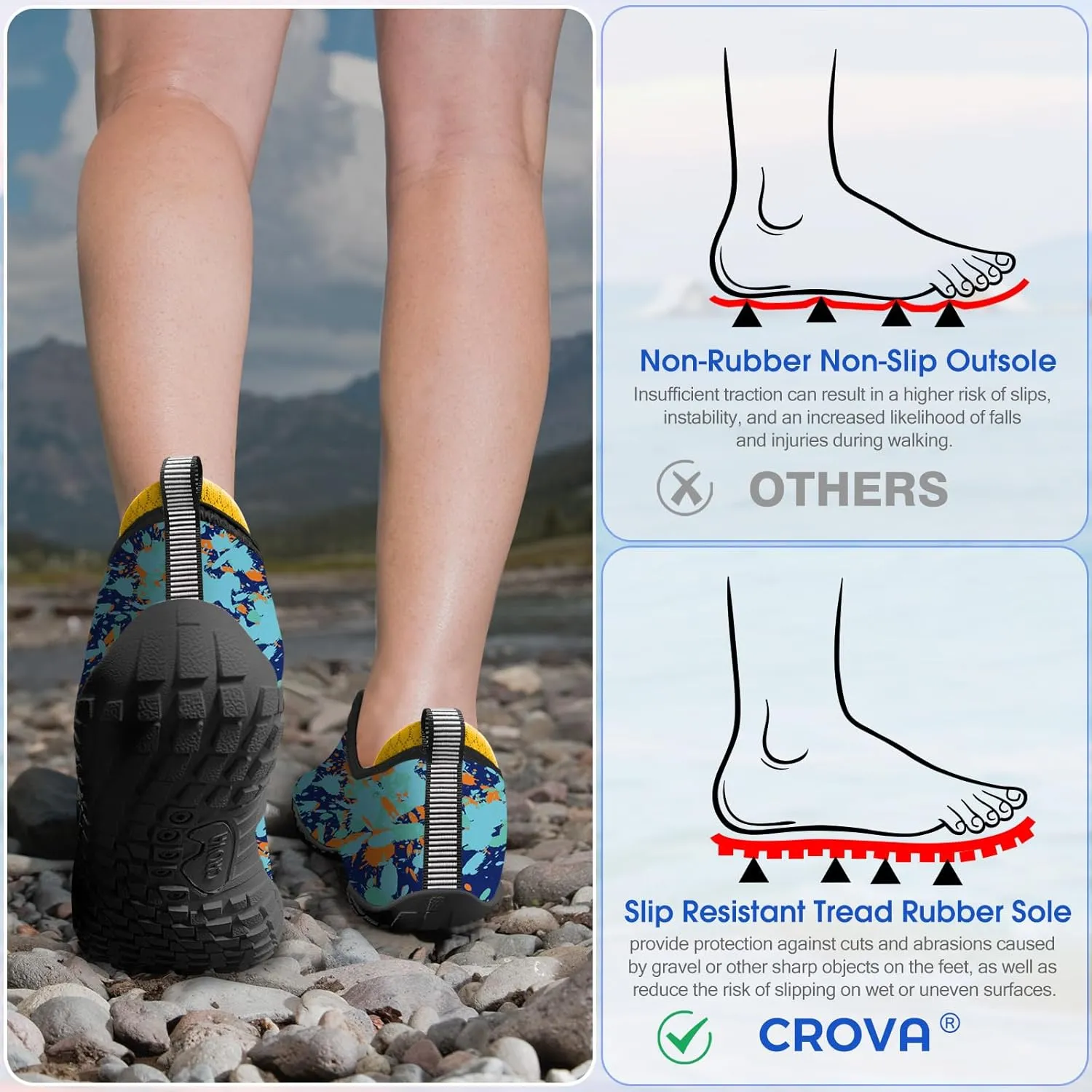 Built-in Heel Grips Water Shoes for Kids Girls Boys Hiking Wide Barefoot Swim Beach Pool Big Kid