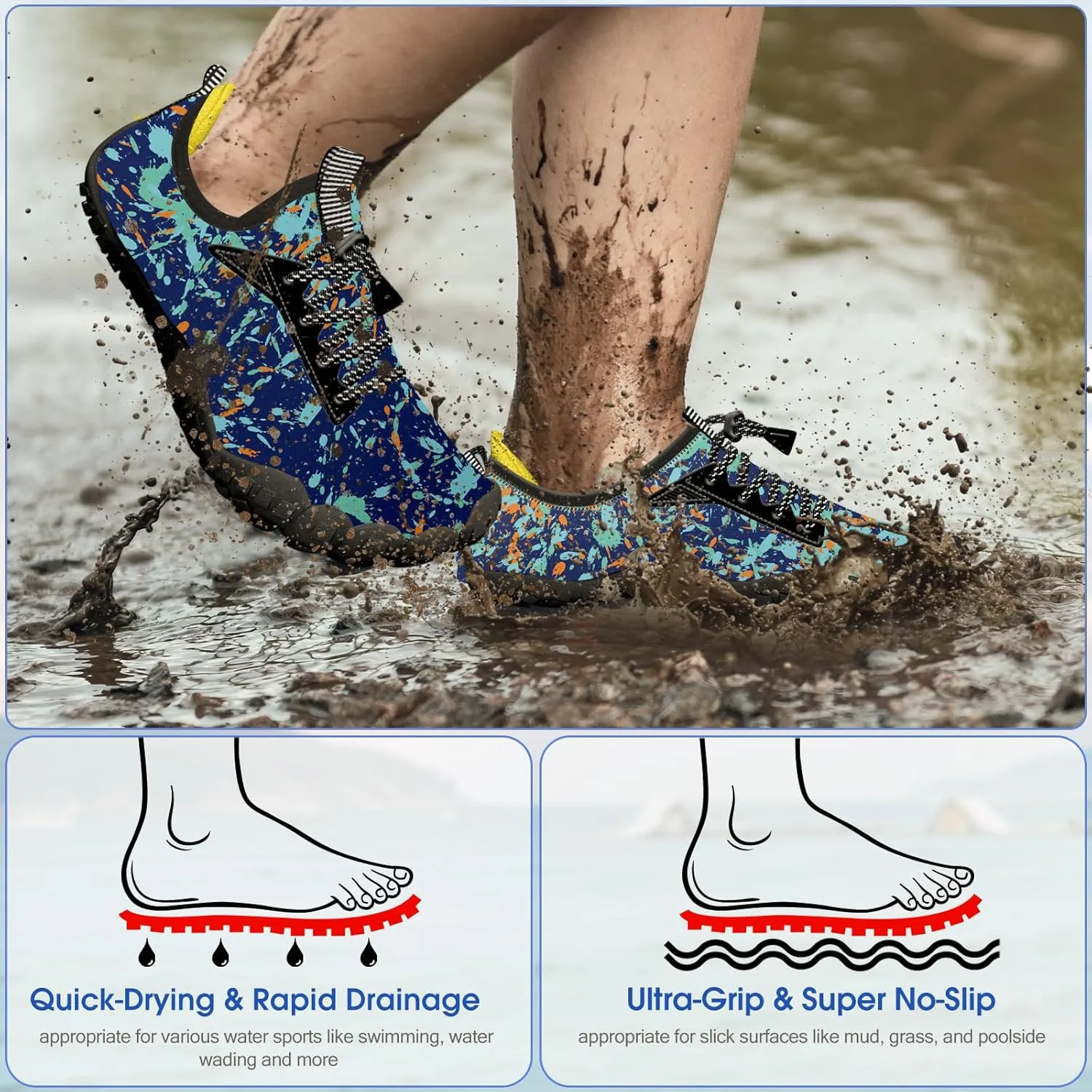 Built-in Heel Grips Water Shoes for Kids Girls Boys Hiking Wide Barefoot Swim Beach Pool Big Kid