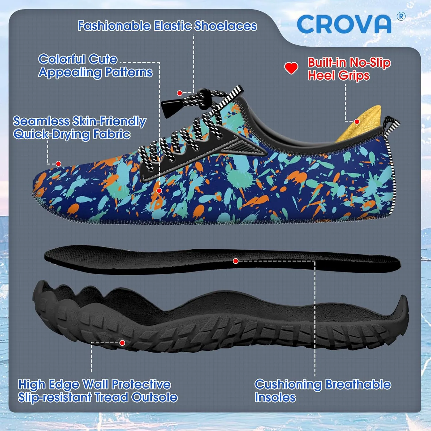 Built-in Heel Grips Water Shoes for Kids Girls Boys Hiking Wide Barefoot Swim Beach Pool Big Kid