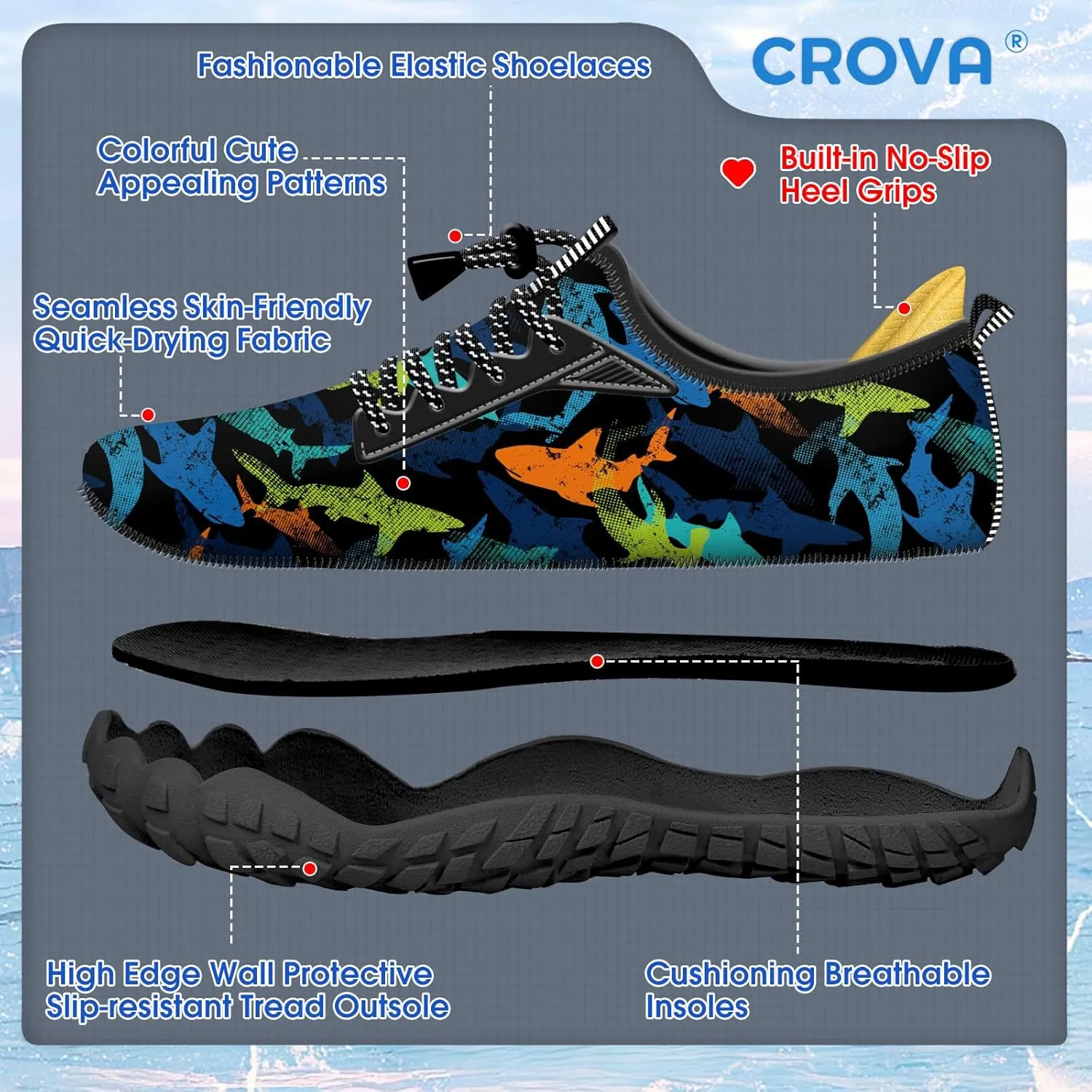 Built-in Heel Grips Water Shoes for Kids Girls Boys Hiking Wide Barefoot Swim Beach Pool Big Kid