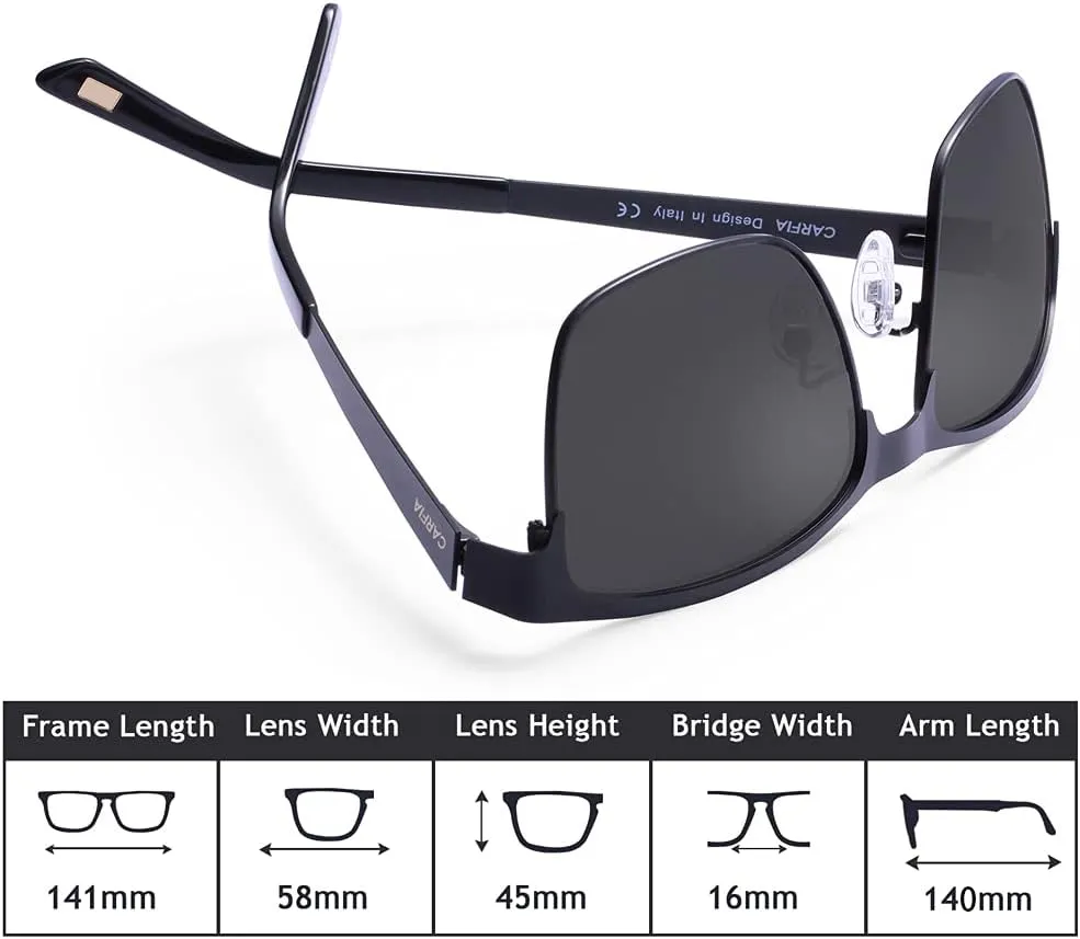 CARFIA Metal Mens Sunglasses Polarized UV400 Protection for Driving Fishing Hiking Golf Everyday Use CA5225