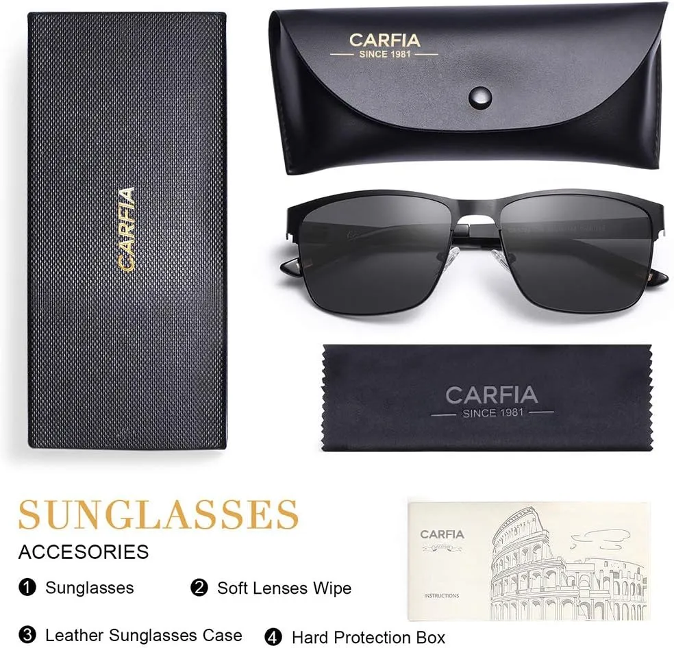 CARFIA Metal Mens Sunglasses Polarized UV400 Protection for Driving Fishing Hiking Golf Everyday Use CA5225