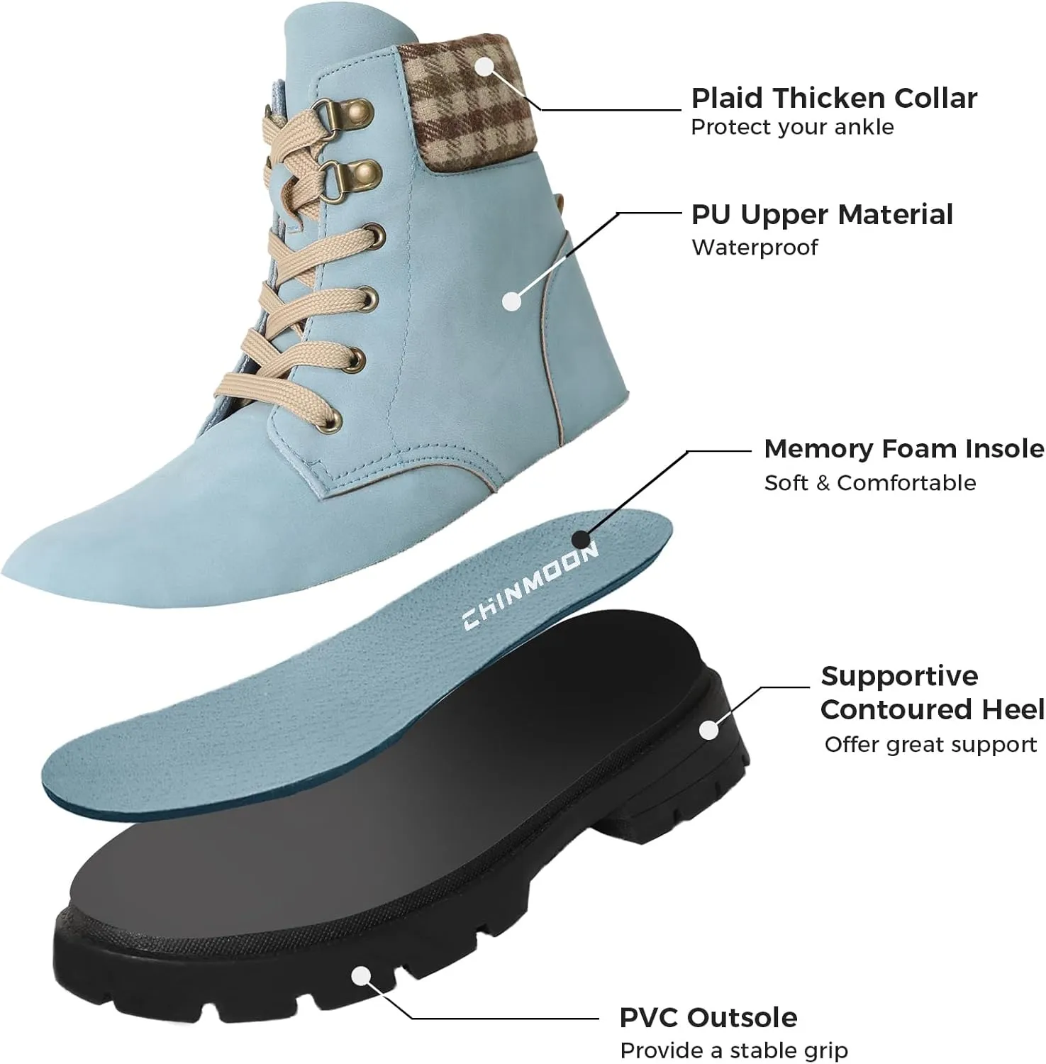 CHINMOON Women's Waterproof Backpacking Boots Non Slip Ankle Hiking Casual Shoes