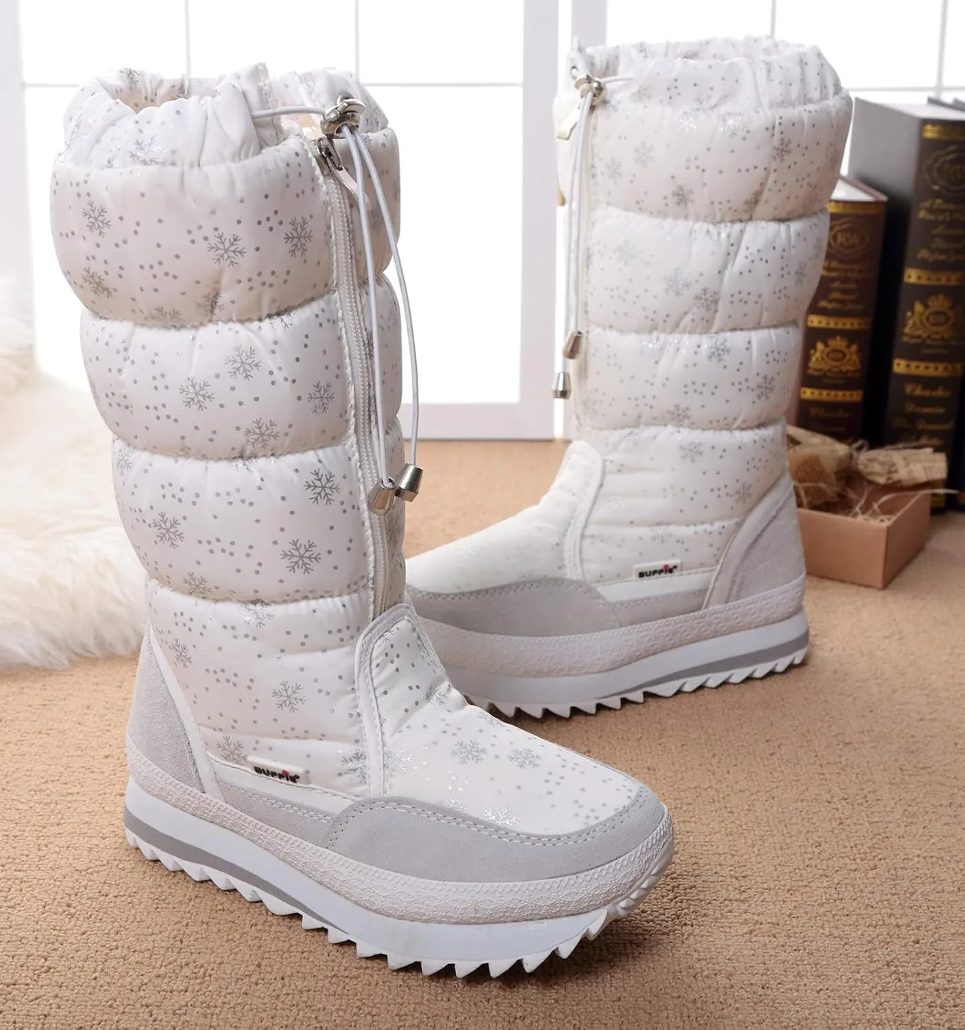 DADAWEN Women's Winter Waterproof Fur Lined Frosty Snow Boots