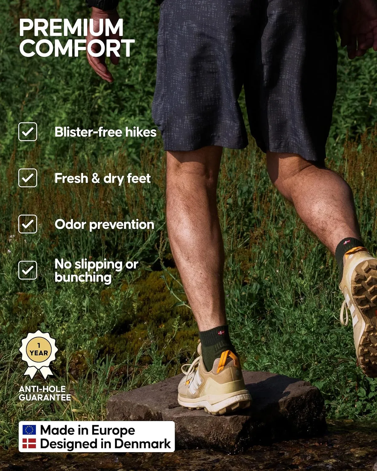 DANISH ENDURANCE 3 Low Cut Outdoor Hiking Socks in Merino Wool, Women & Men, 3-Pack