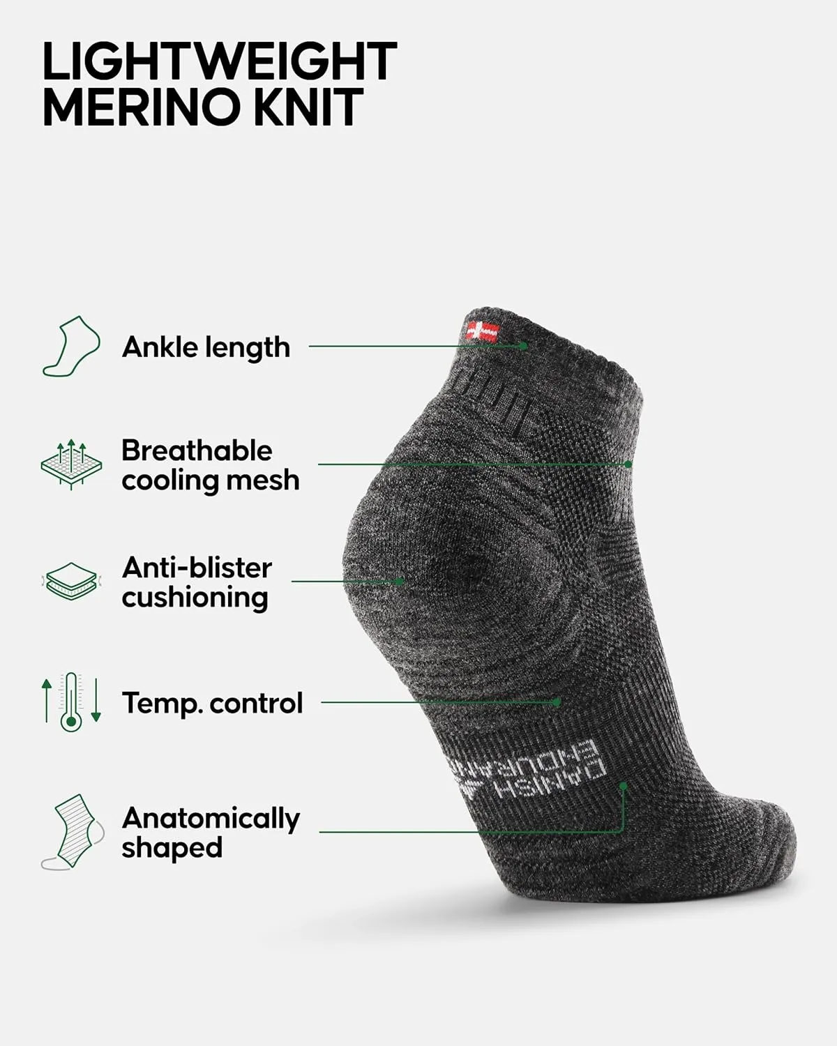 DANISH ENDURANCE 3 Low Cut Outdoor Hiking Socks in Merino Wool, Women & Men, 3-Pack