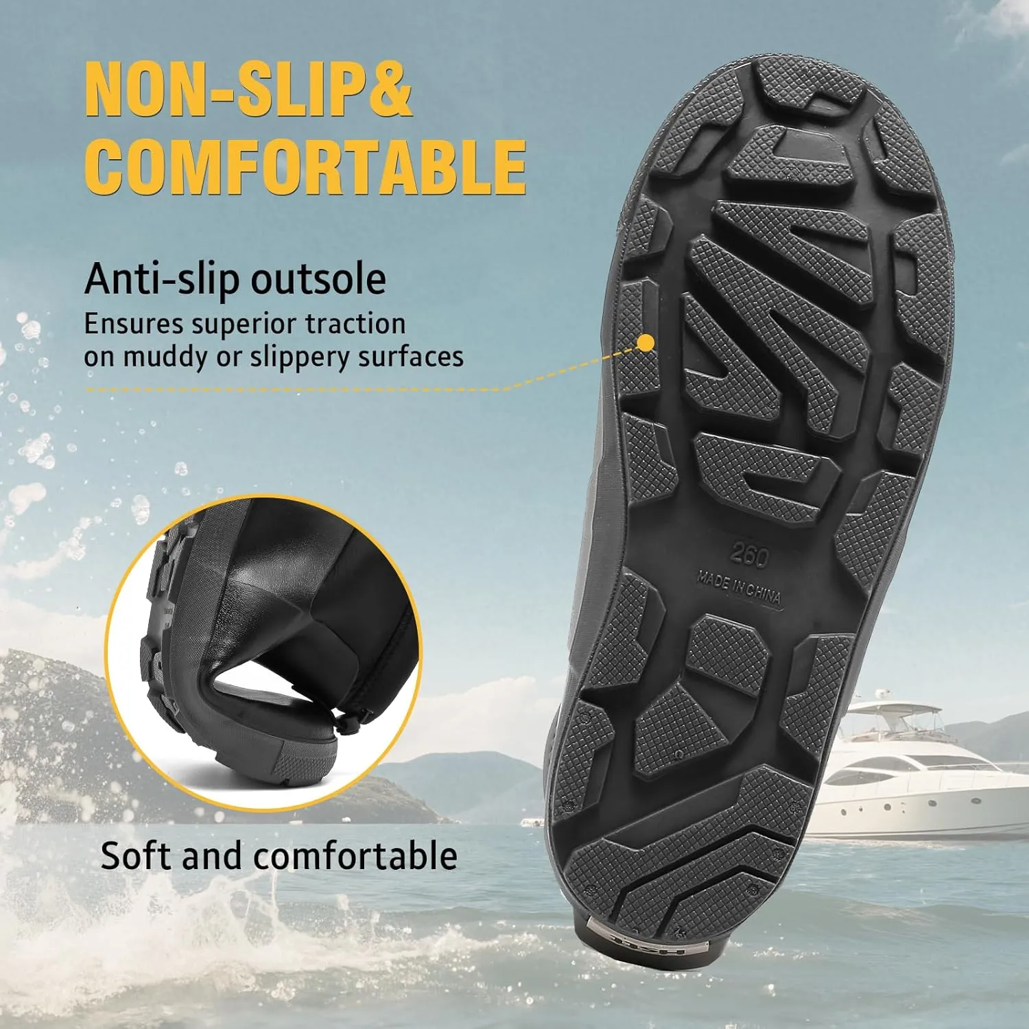 Deck Boots For Men Anti-Slip, Waterproof Ankle Rain Boots, Rubber Outdoor Fishing Footwear, Chelsea Garden Work Water Shoes, Size 6.5-12