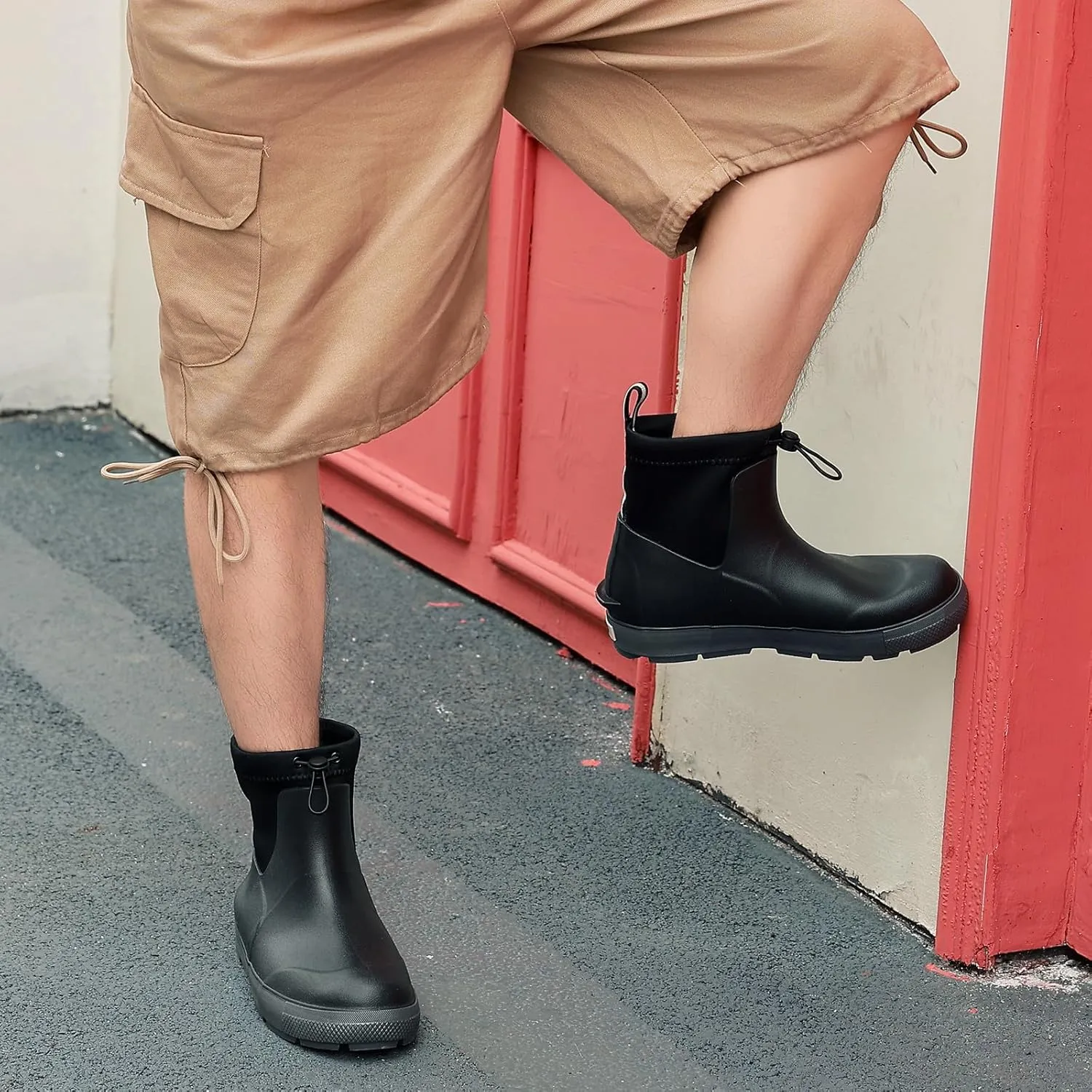 Deck Boots For Men Anti-Slip, Waterproof Ankle Rain Boots, Rubber Outdoor Fishing Footwear, Chelsea Garden Work Water Shoes, Size 6.5-12