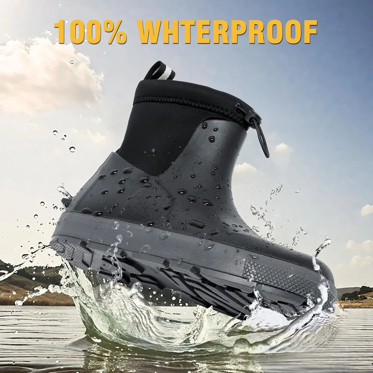 Deck Boots For Men Anti-Slip, Waterproof Ankle Rain Boots, Rubber Outdoor Fishing Footwear, Chelsea Garden Work Water Shoes, Size 6.5-12