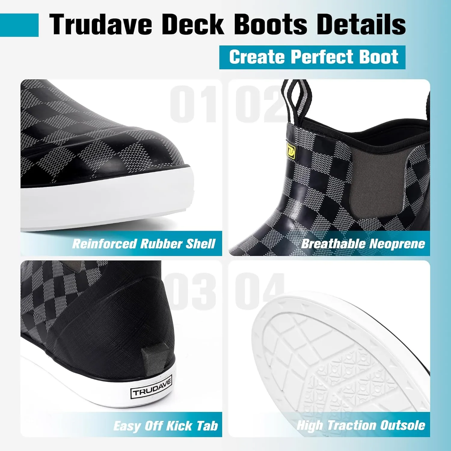 Deck Boots for Men, Men's Waterproof Insulated Reliable Rain Boots, Anti-Slip Ankle Rubber Boots with High-Traction for Fishing Boating, Size 6-14