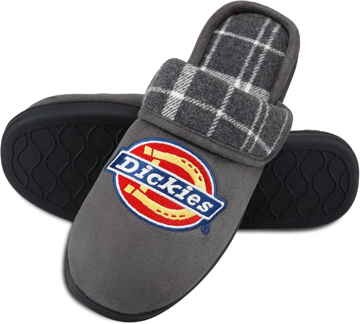 Dickies Men's Slide-on Memory Foam Scuff Slipper with Embroidered Logo-Indoor/Outdoor Sole