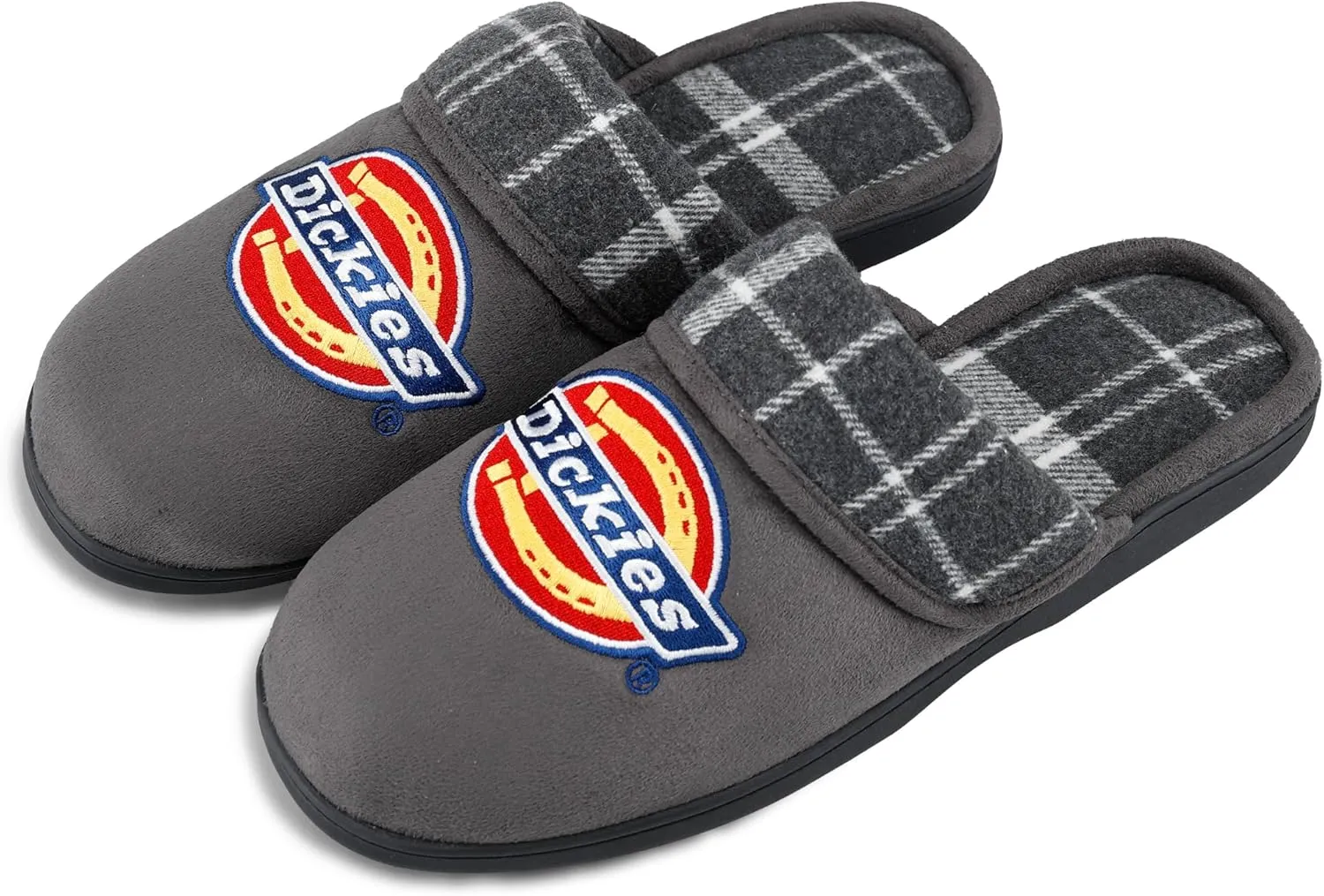 Dickies Men's Slide-on Memory Foam Scuff Slipper with Embroidered Logo-Indoor/Outdoor Sole