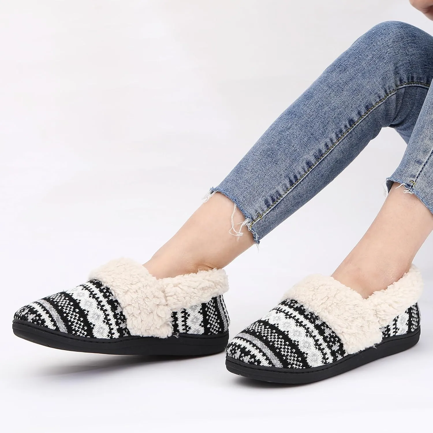Evshine Women's Fuzzy Memory Foam Slippers, Closed Back Knit Bedroom Slippers, Slip-On Warm House Shoes for Indoor & Outdoor Comfort
