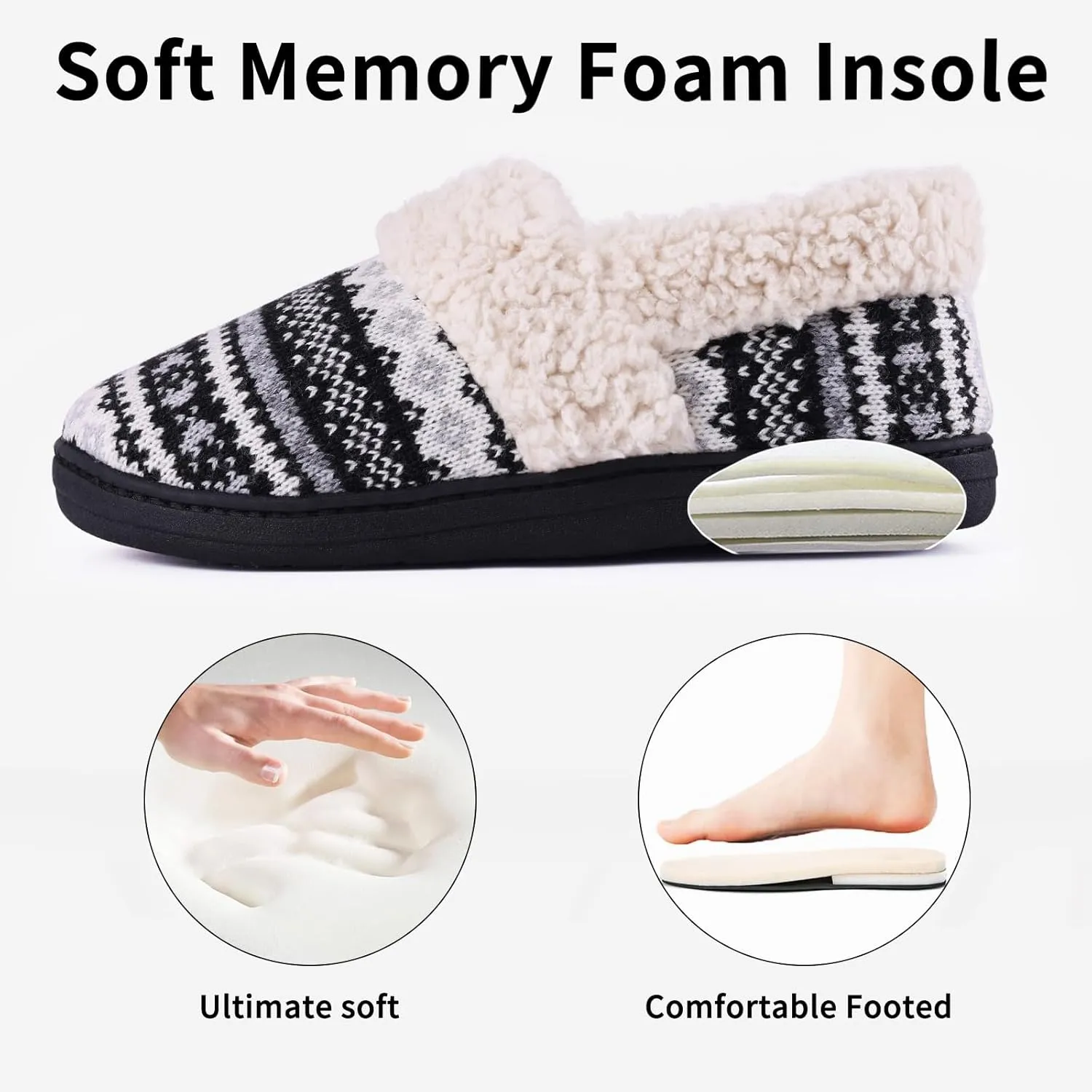 Evshine Women's Fuzzy Memory Foam Slippers, Closed Back Knit Bedroom Slippers, Slip-On Warm House Shoes for Indoor & Outdoor Comfort