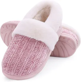 Evshine Women's Fuzzy Memory Foam Slippers, Closed Back Knit Bedroom Slippers, Slip-On Warm House Shoes for Indoor & Outdoor Comfort