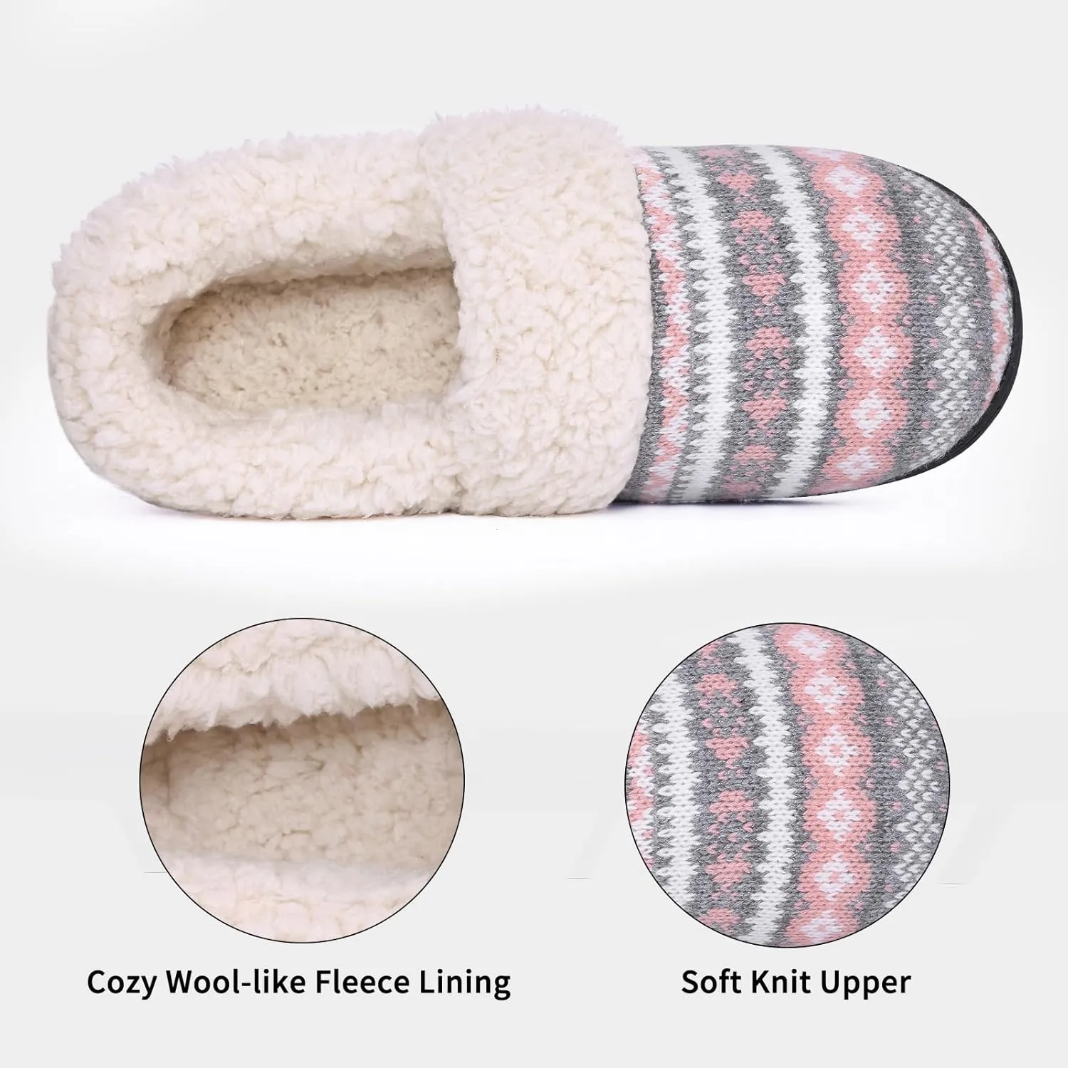Evshine Women's Fuzzy Memory Foam Slippers, Closed Back Knit Bedroom Slippers, Slip-On Warm House Shoes for Indoor & Outdoor Comfort