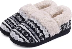 Evshine Women's Fuzzy Memory Foam Slippers, Closed Back Knit Bedroom Slippers, Slip-On Warm House Shoes for Indoor & Outdoor Comfort