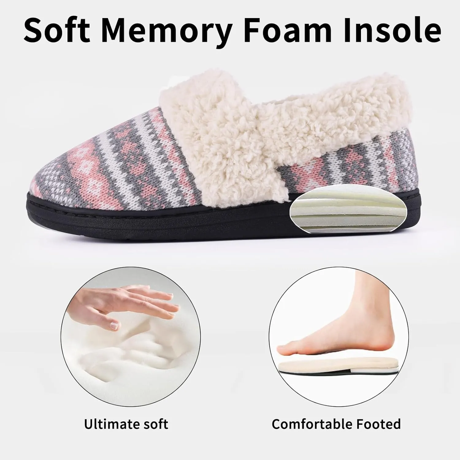 Evshine Women's Fuzzy Memory Foam Slippers, Closed Back Knit Bedroom Slippers, Slip-On Warm House Shoes for Indoor & Outdoor Comfort