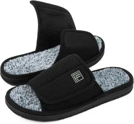 FamilyFairy Men's Adjustable Open Toe Slippers Waffle Comfy Slide Memory Foam House Shoes Indoor Outdoor