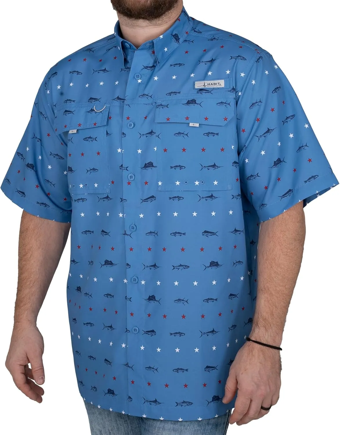 HABIT Men??s Fourche Mountain Short Sleeve River Guide Fishing Shirt - UPF 40  UV Protection