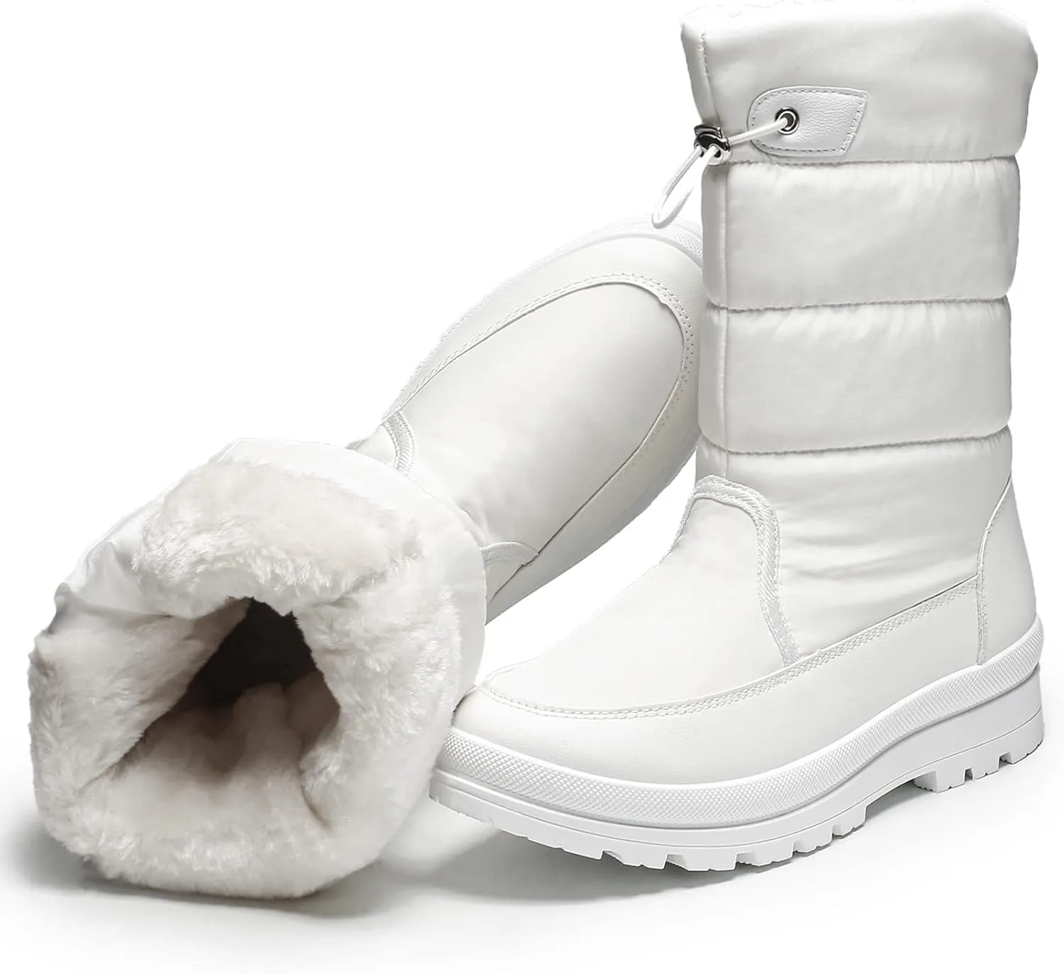 HYPOCRUTE Women's Warm Snow Boots with Fur Lined Black and White Wide Winter Boots Water-resistant Mid Calf Boots for Hiking,Working,Outdoors