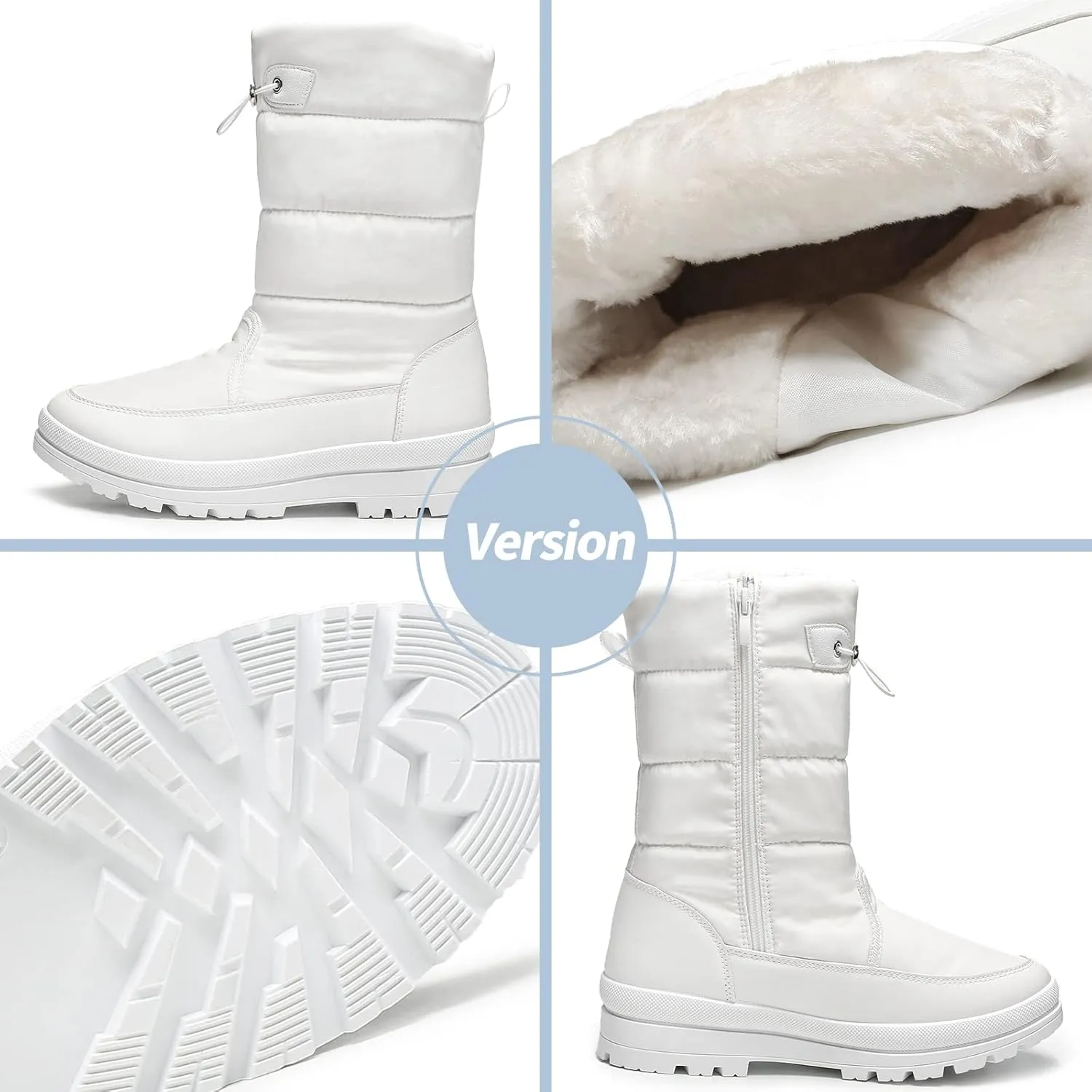 HYPOCRUTE Women's Warm Snow Boots with Fur Lined Black and White Wide Winter Boots Water-resistant Mid Calf Boots for Hiking,Working,Outdoors
